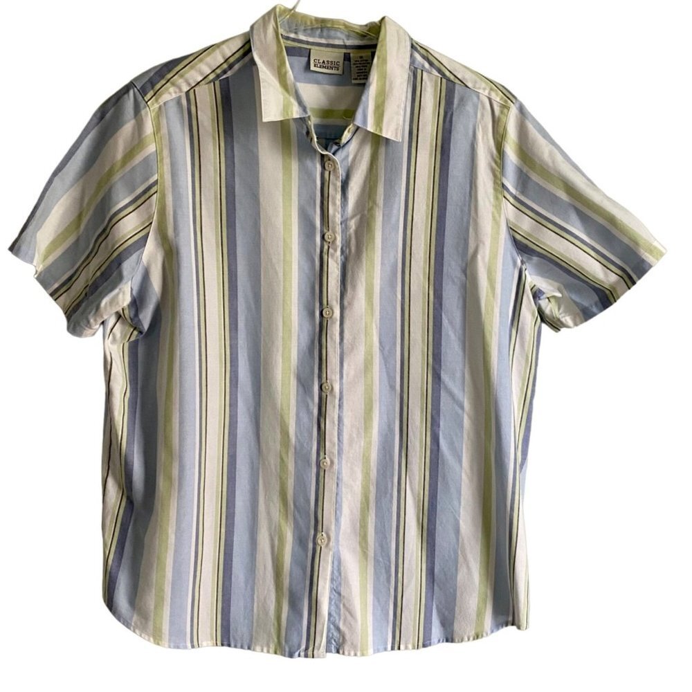 Classic Elements Short Sleeve Button Up Shirt Stripes Size 18